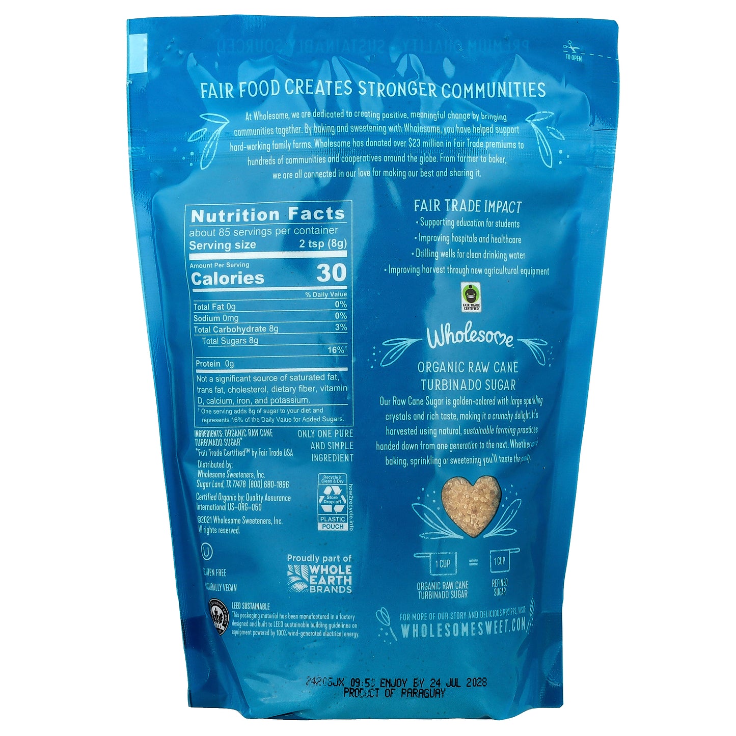 Wholesome Sweeteners, Organic Raw Cane Turbinado Sugar, 1.5 lbs (680 g)