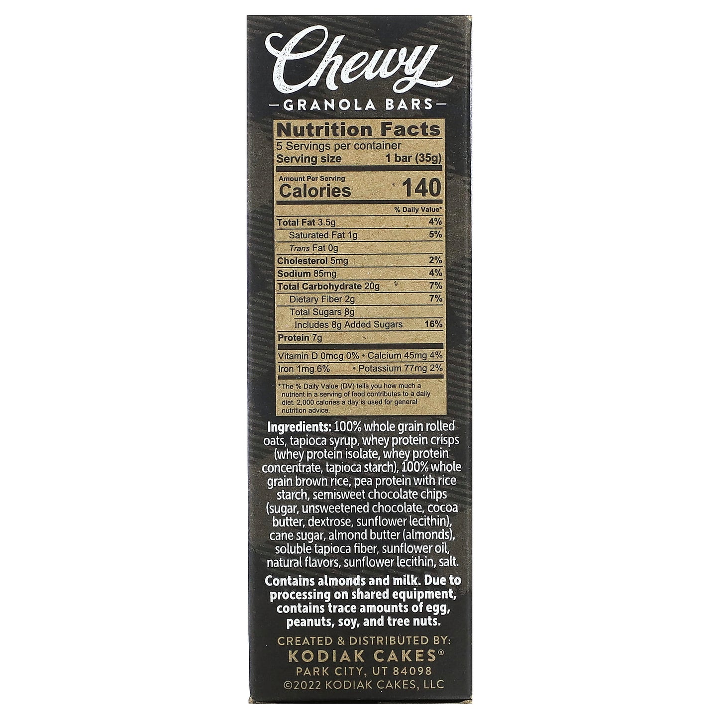 Kodiak Cakes, Chewy Granola Bars, Chocolate Chip, 5 Bars, 1.23 oz (35 g) Each