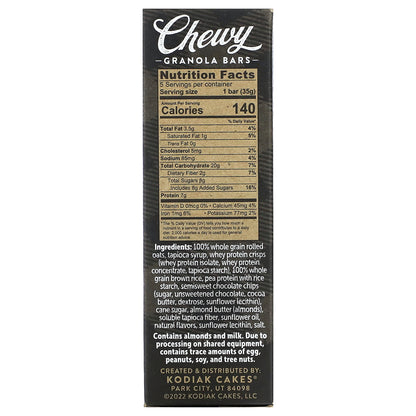 Kodiak Cakes, Chewy Granola Bars, Chocolate Chip, 5 Bars, 1.23 oz (35 g) Each