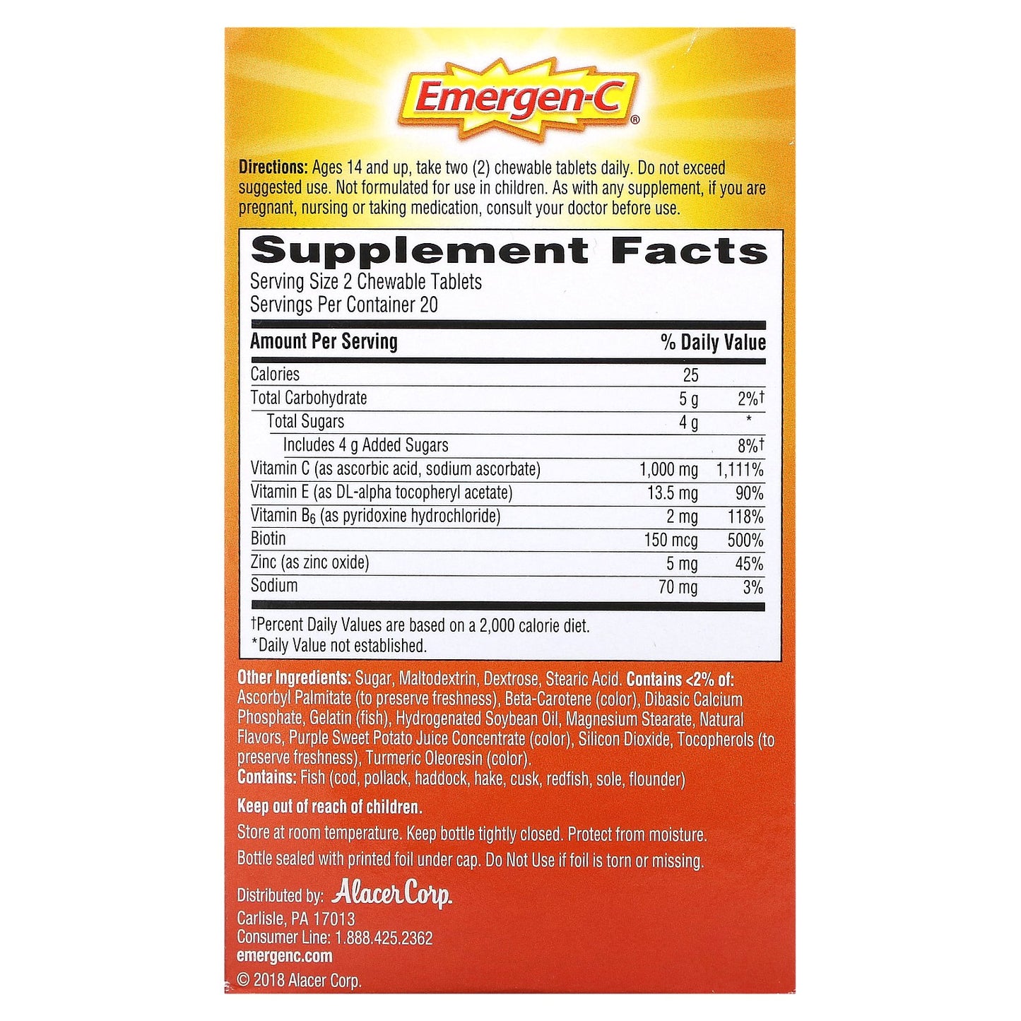 Emergen-C, Vitamin C Chewables, Orange Blast, 1,000 mg, 40 Chewable Tablets (500 mg per Tablet)