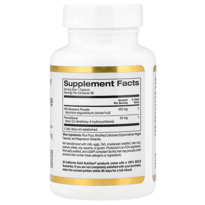 California Gold Nutrition, Pterostilbene Plus with Wild Blueberry Powder, 60 Veggie Capsules