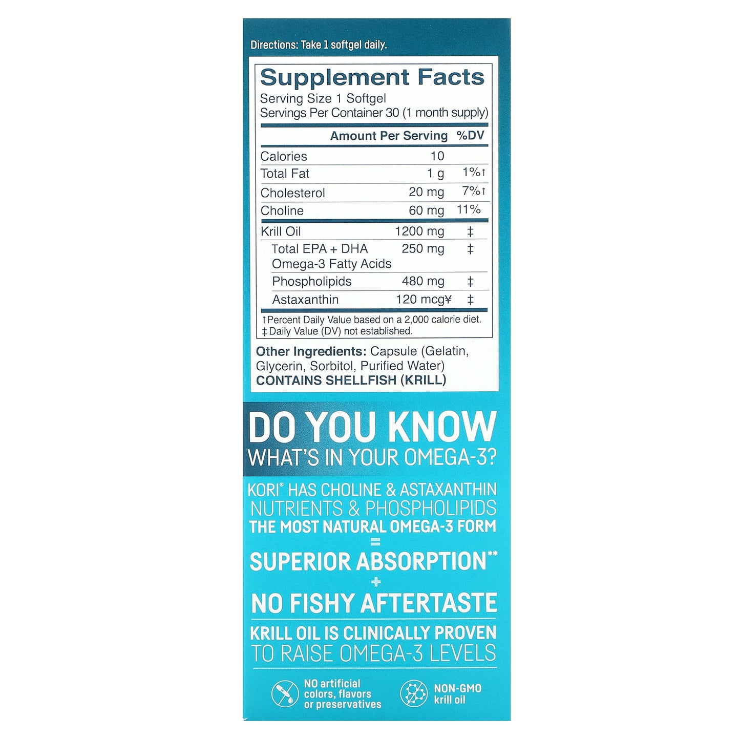 Kori, Pure Antarctic Krill Oil, Multi-Benefit Omega-3, 30 Softgels