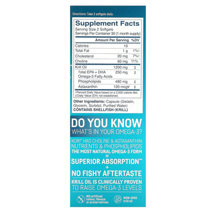 Kori, Pure Atlantic Krill Oil, Multi-Benefit Omega-3, 60 Softgels (600 mg per Softgel)