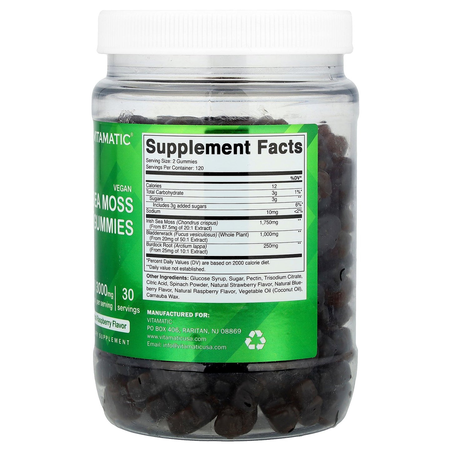 Vitamatic, Vegan Sea Moss Gummies, Natural Raspberry, 240 Gummies