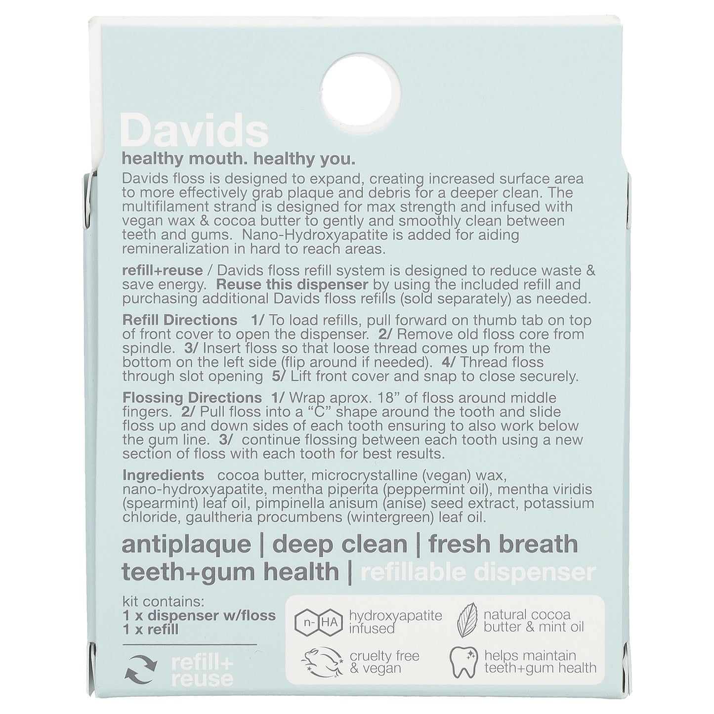 Davids, Expanding Dental Floss Refill System + Refill, Mint, 2 Count