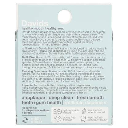 Davids, Expanding Dental Floss Refill System + Refill, Mint, 2 Count