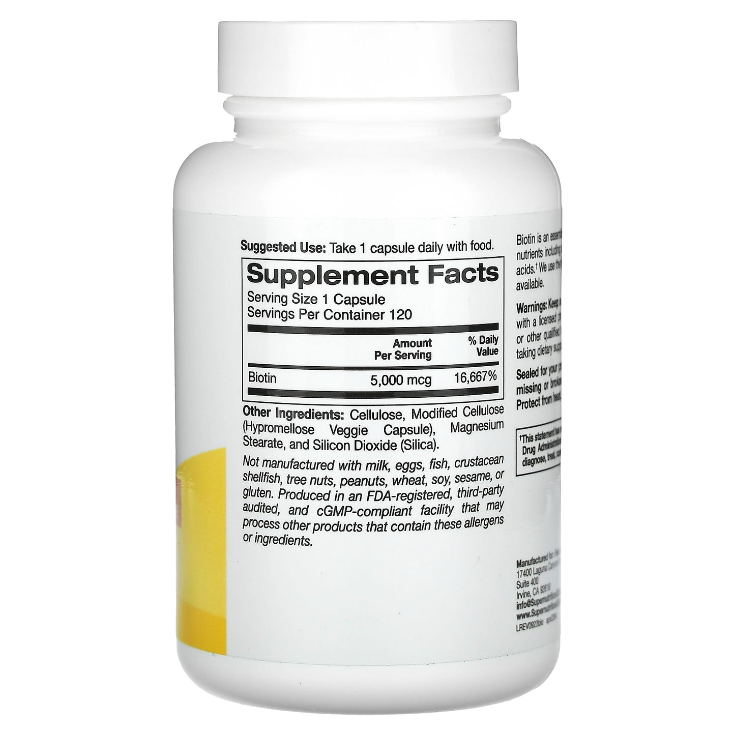 Super Nutrition, Biotin, 5,000 mcg, 120 Veggie Capsules