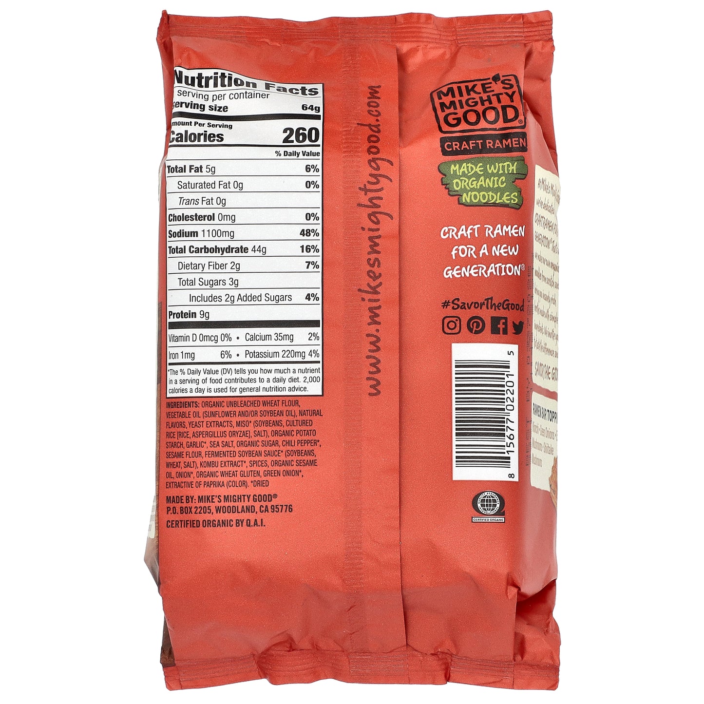 Mike's Mighty Good, Craft Ramen, Vegetarian Kimchi Ramen Soup, 2.3 oz (64 g)
