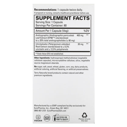 Terry Naturally, Andrographis EP80 with Umckaloabo, 60 Capsules