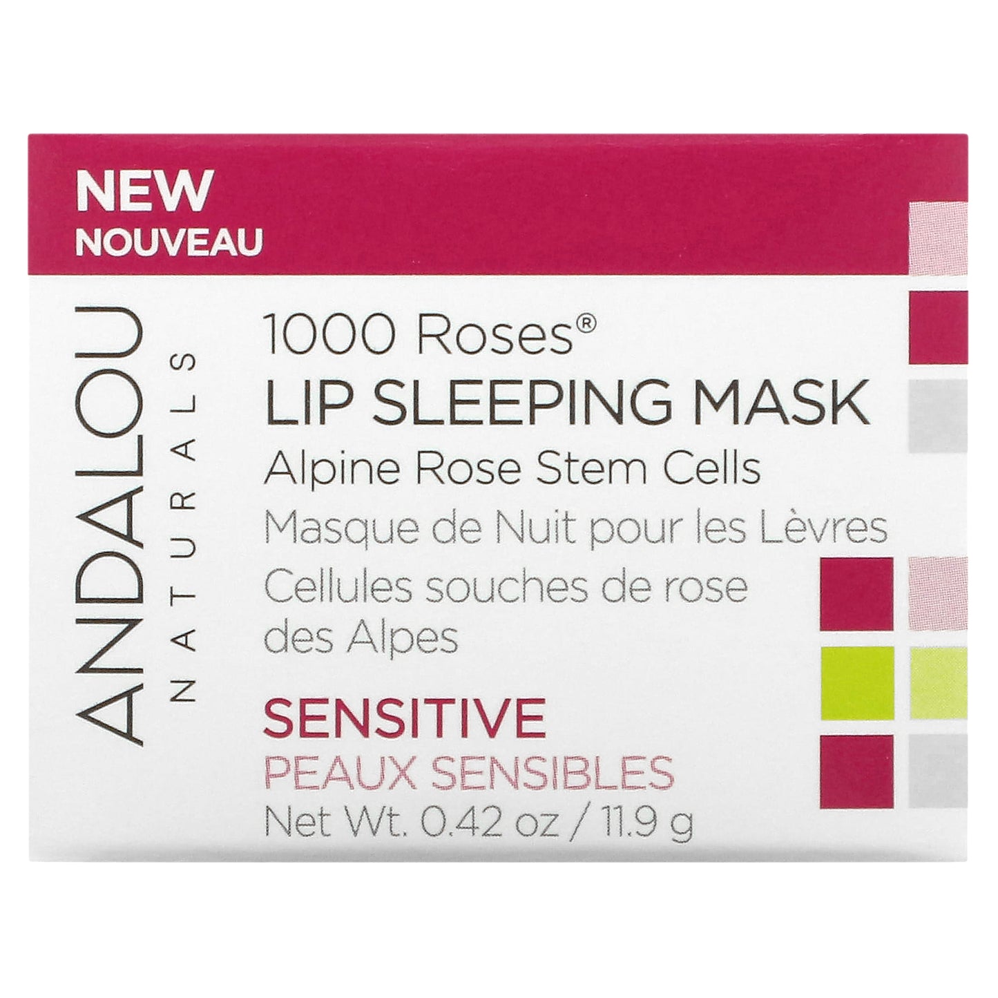 Andalou Naturals, 1000 Roses, Lip Sleeping Beauty Mask, Sensitive, 0.42 oz (11.9 g)