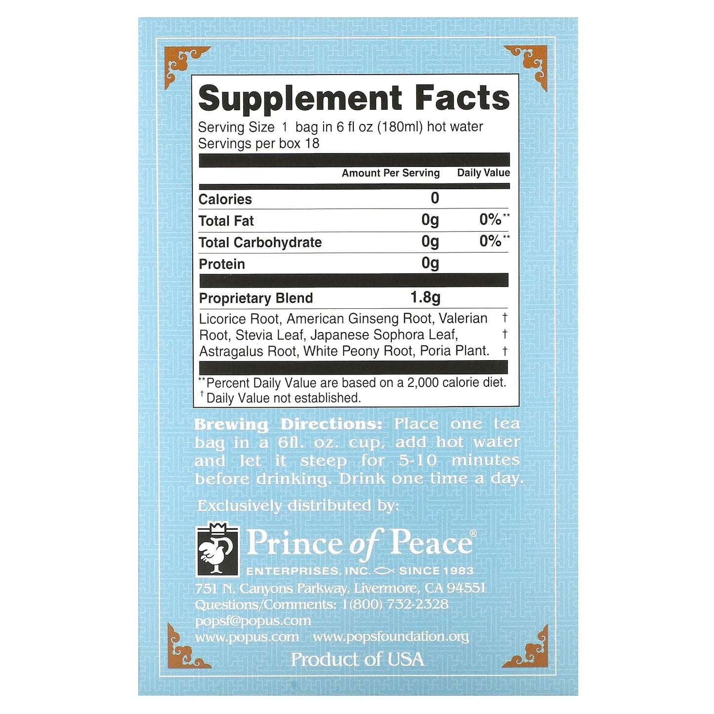 Prince of Peace, Herbal Tea, Sleeping, 18 Tea Bags, 1.14 oz (32.4 g)