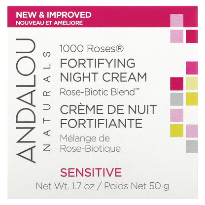 Andalou Naturals, 1000 Roses, Fortifying Night Cream, Sensitive, 1.7 oz (50 g)