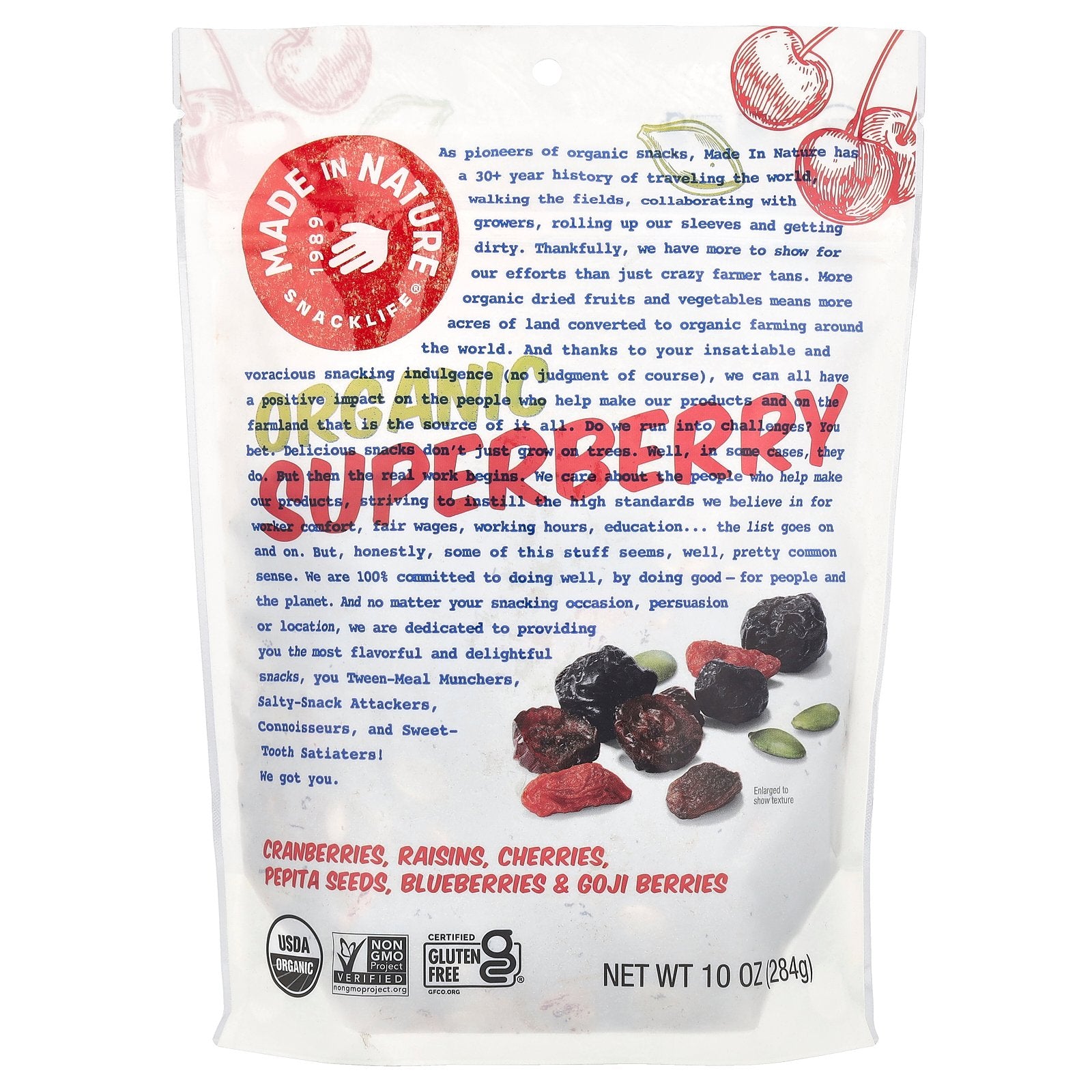 Made in Nature, Organic Superberry, Cranberries, Raisins, Cherries, Peptia Seeds, Blueberries & Goji Berries, 10 oz (284 g)