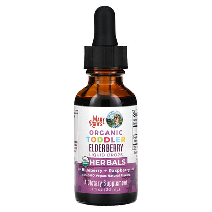 MaryRuth's, Organic Toddler Elderberry Liquid Drops, Blueberry + Raspberry, 35 mg, 1 fl oz (30 ml)