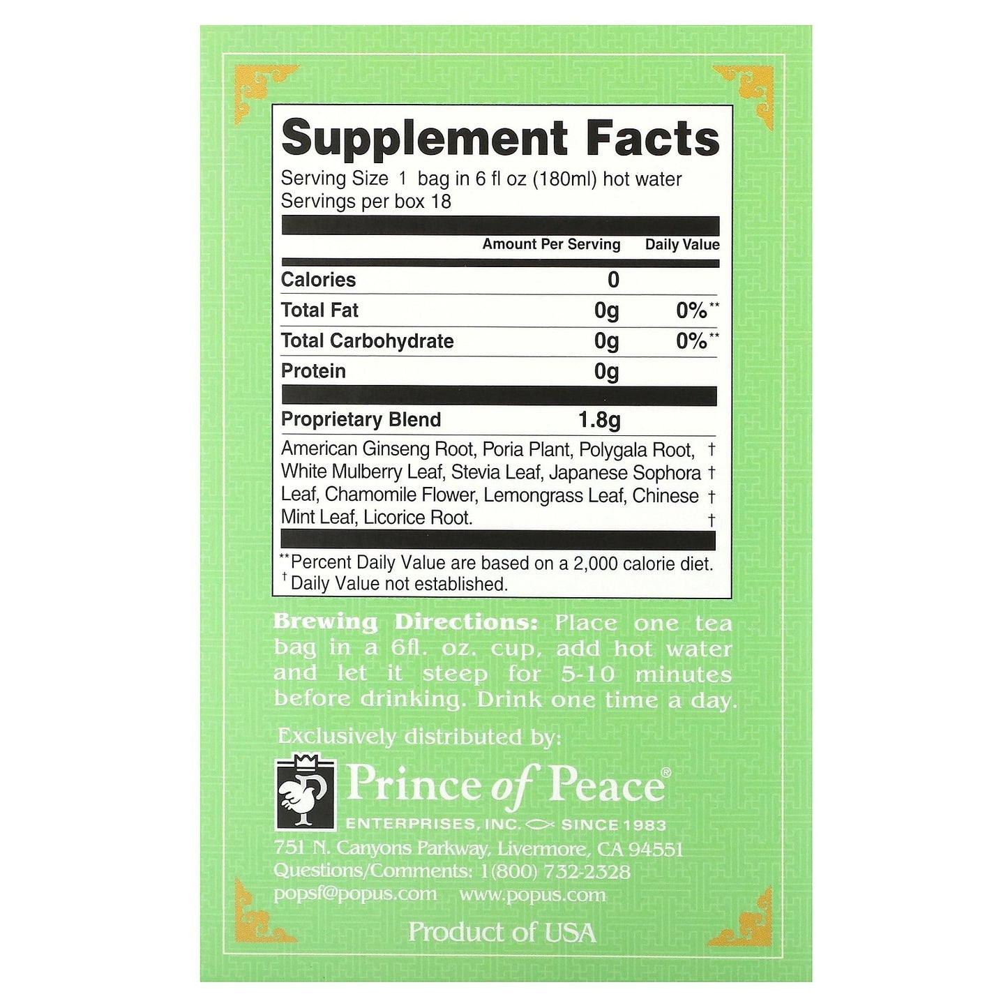 Prince of Peace, Herbal Tea, Relax, 18 Tea Bags, 1.14 oz (32.4 g)