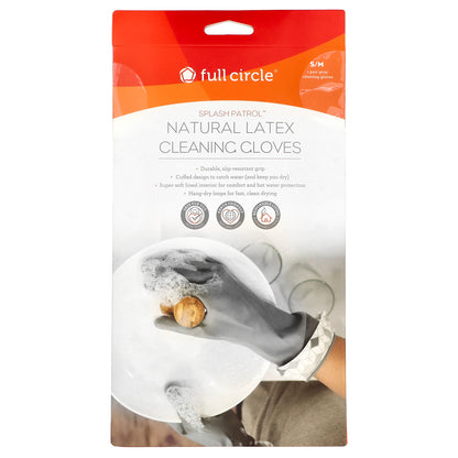 Full Circle, Splash Patrol™, Natural Latex Cleaning Gloves, S/M, Grey, 1 Pair