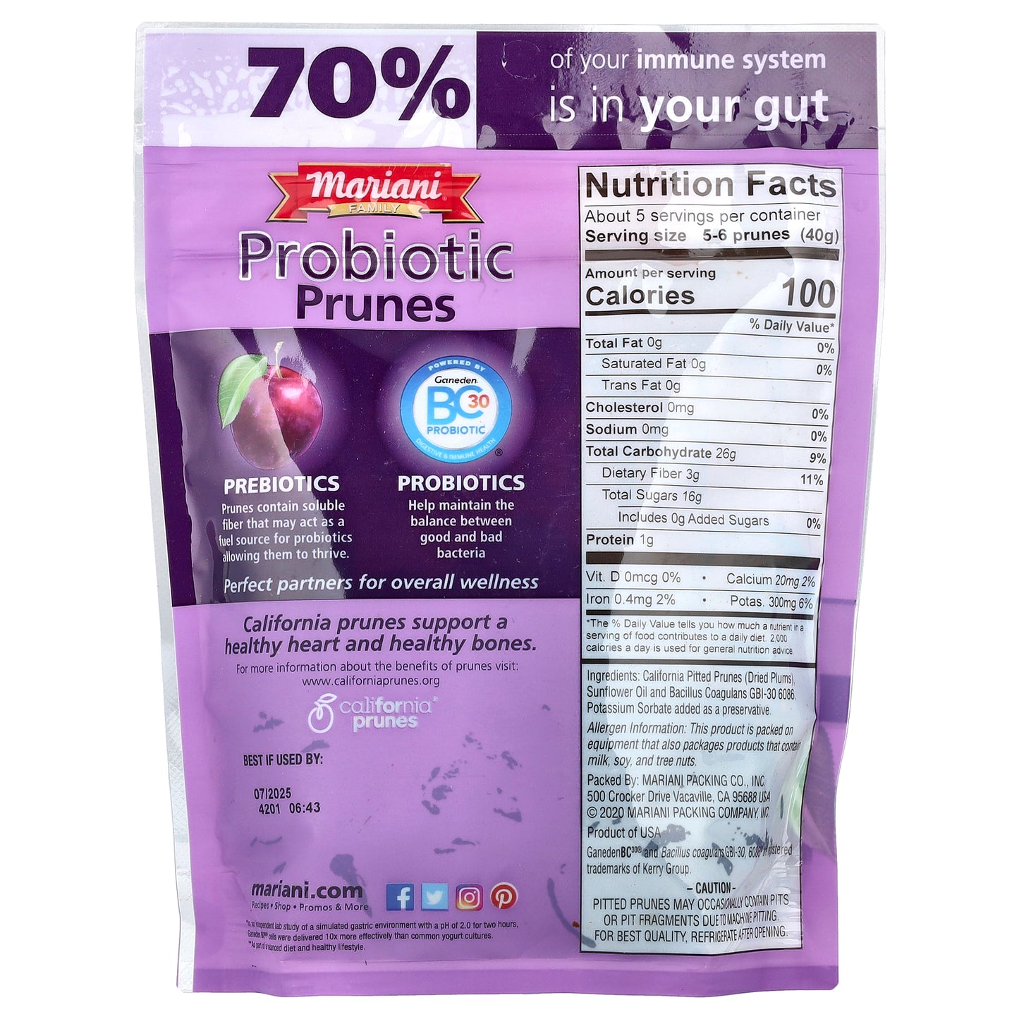 Mariani Dried Fruit, Probiotic Prunes, 7 oz (198 g)