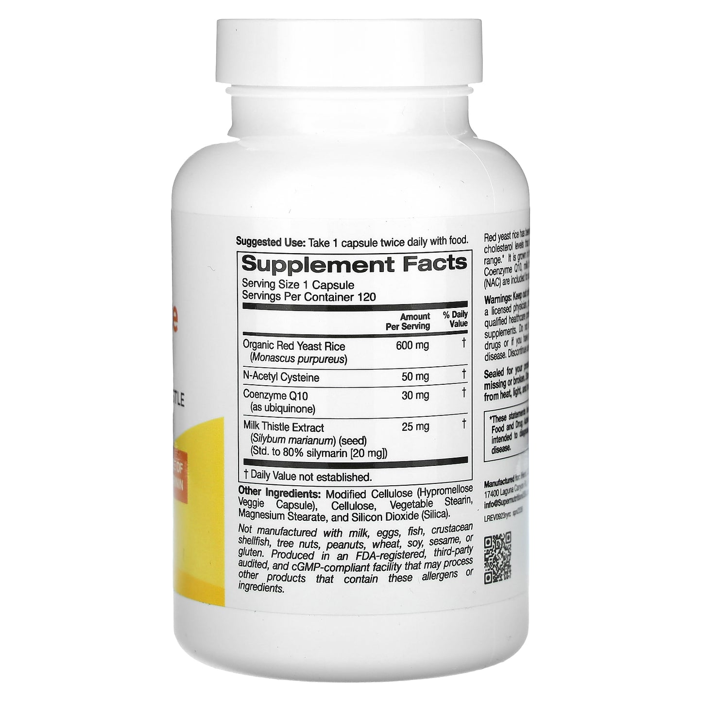 Super Nutrition, Red Yeast Rice Complex with Organic Red Yeast Rice, N-Acetyl Cysteine, Coenzyme Q10, and Milk Thistle Extract, 120 Veggie Capsules