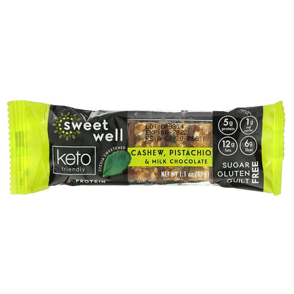 Sweetwell, Keto Bar, Cashew Pistachio & Milk Chocolate, 10 Bars, 1.1 oz (32 g) Each