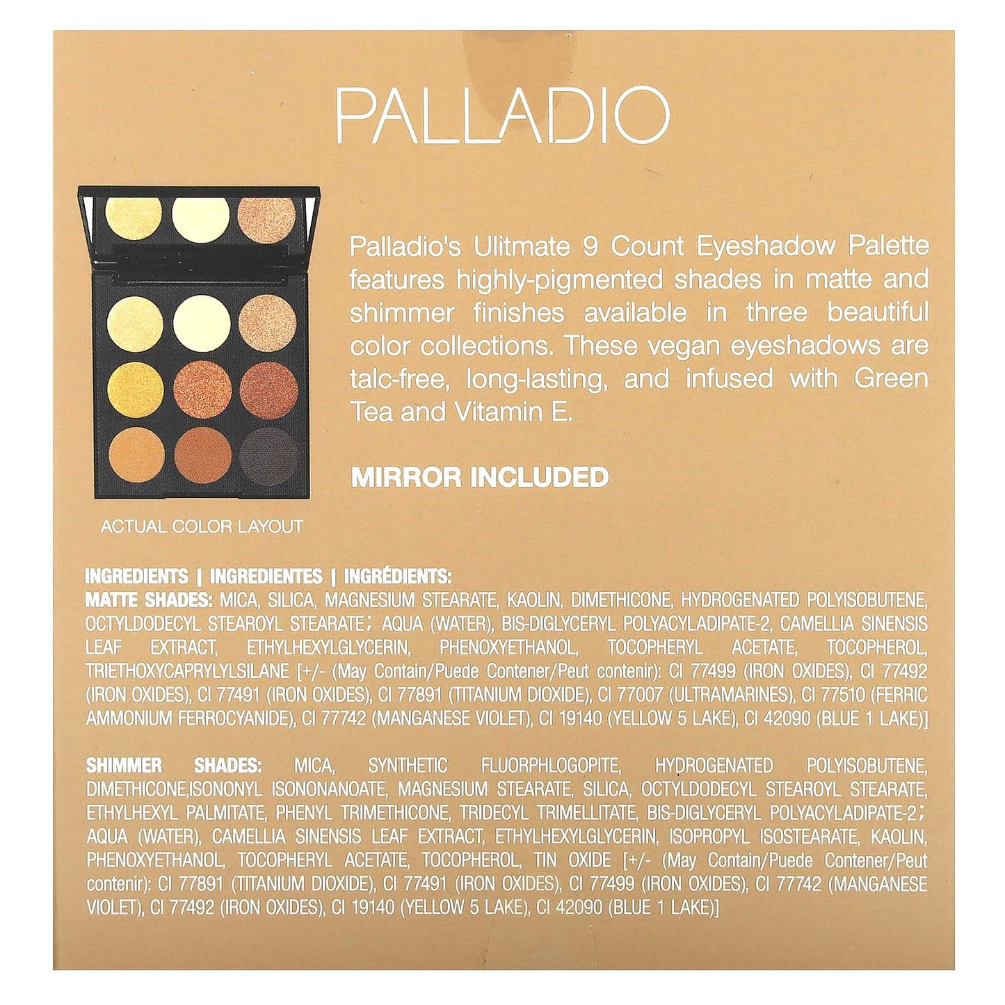 Palladio, Ultimate 9 Count Eyeshadow Palette, Golden Sand, 0.33 oz (9.6 g)