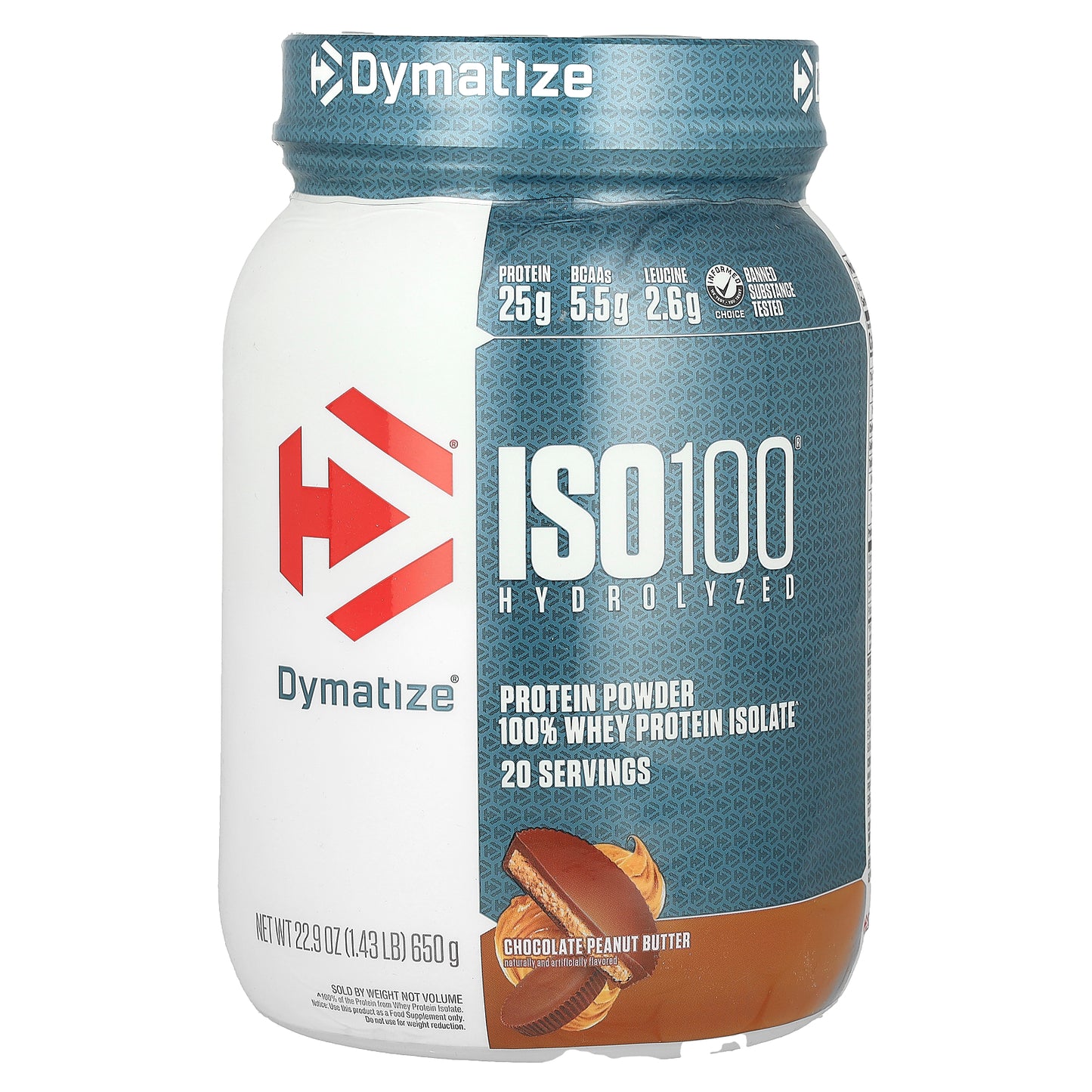Dymatize, ISO100® Hydrolyzed, 100% Whey Protein Isolate, Chocolate Peanut Butter, 1.43 lb (650 g)