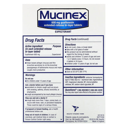 Mucinex, 600 mg, 40 Extended-Release Bi-Layer Tablets