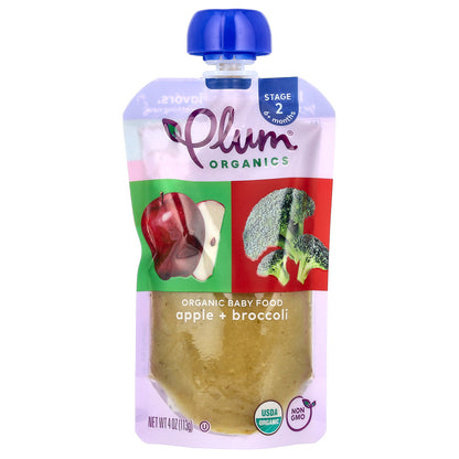 Plum Organics, Organic Baby Food, 6+ Months, Apple & Broccoli, 4 oz (113 g)