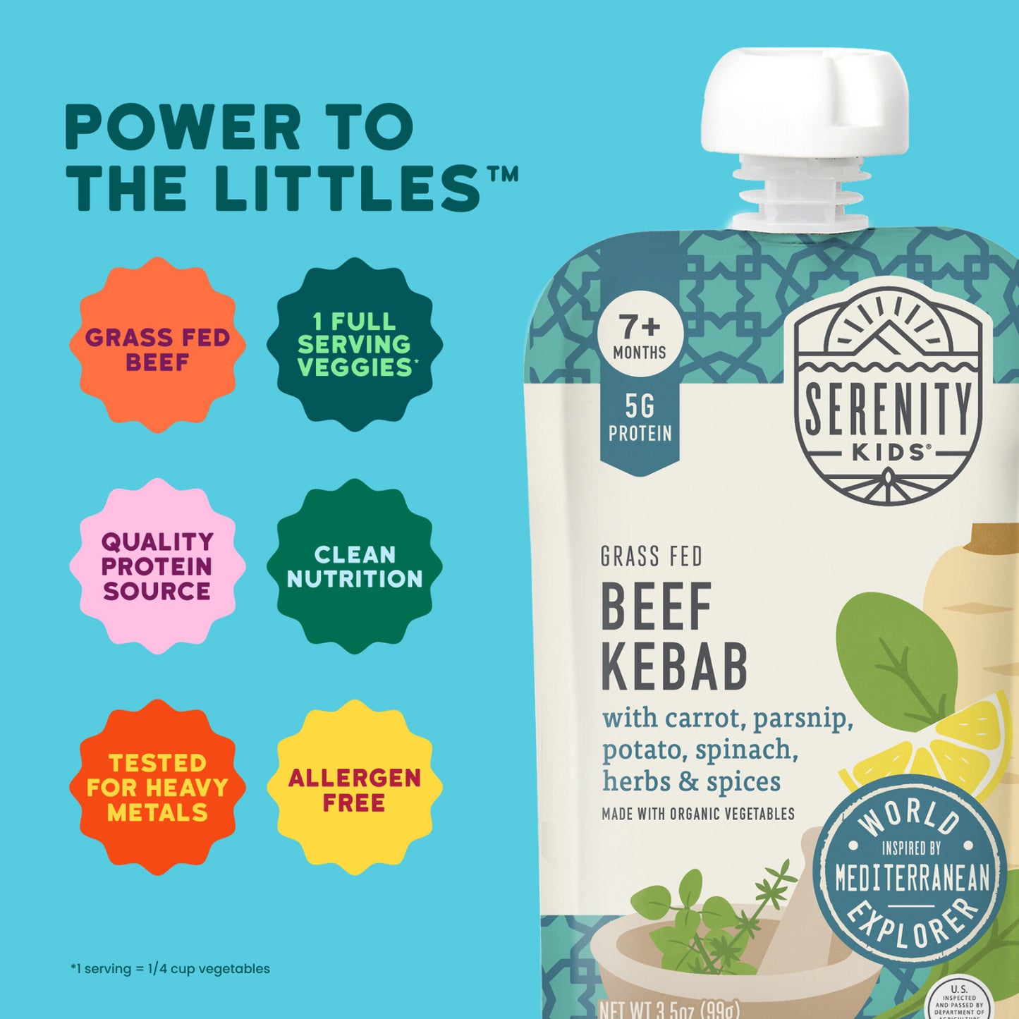 Serenity Kids, Grass Fed Beef Kabab with Carrot, Parsnip, Potato, Spinach, Herbs & Spices, 7+ Months, 3.5 oz (99 g)