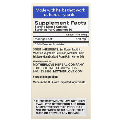 Motherlove, Breastfeeding, Moringa, 60 Liquid Capsules (579 mg per Capsule)