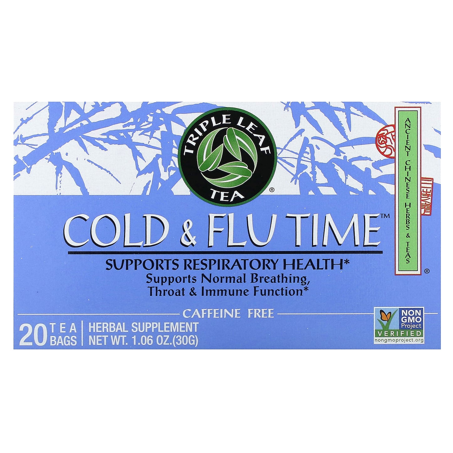 Triple Leaf Tea, Cold & Flu Time Herbal Tea, Caffeine Free, 20 Tea Bags, 1.06 oz (30 g)