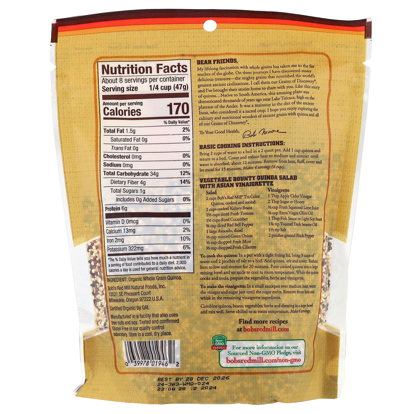 Bob's Red Mill, Organic Tri-Color Quinoa, Whole Grain, 13 oz (369 g)