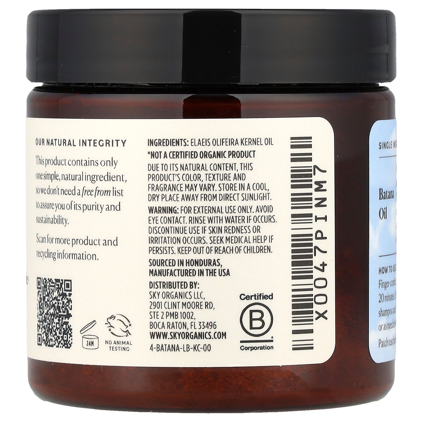 Sky Organics, 100% Raw & Unrefined Batana Oil, Hair & Scalp Nourishment, 4 fl oz (118 ml)