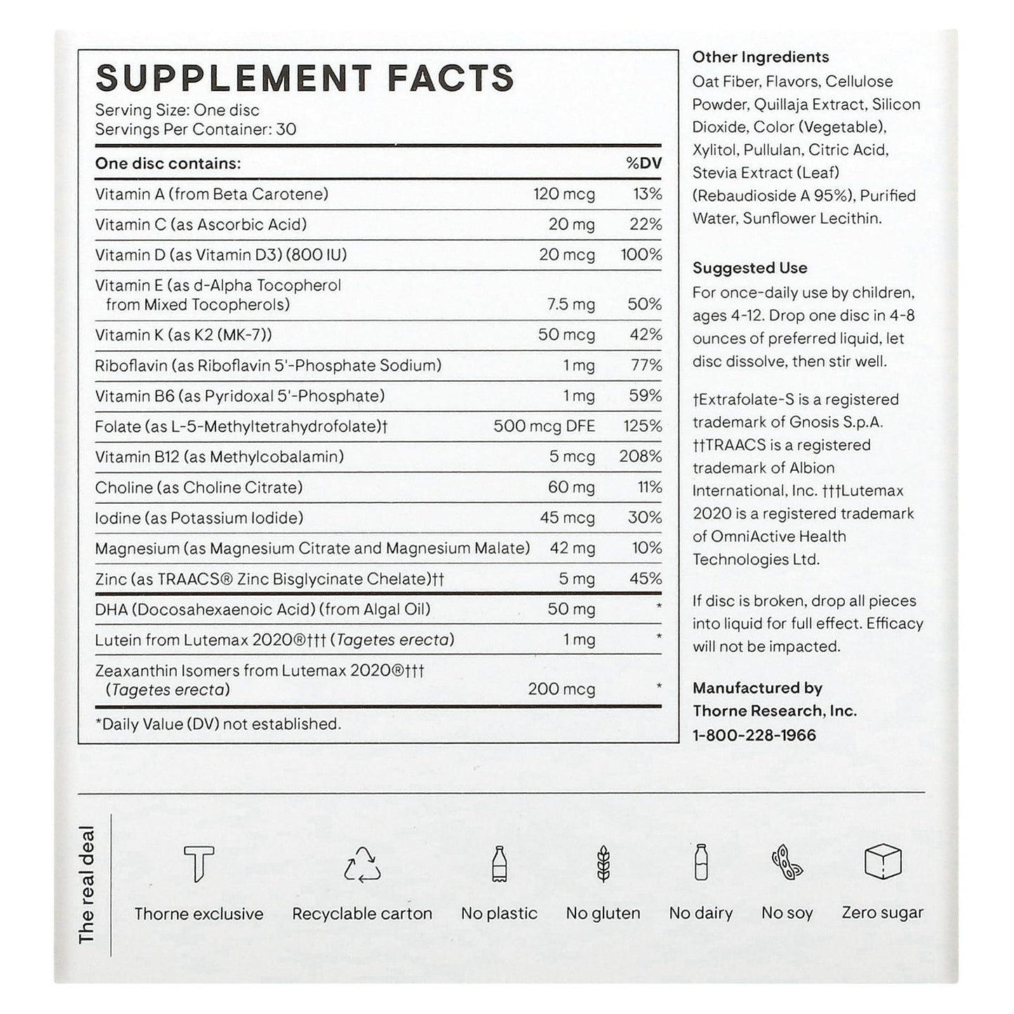 Thorne, Kids Multi+, Ages 4-12, Strawberry Kiwi, 30 Nutrient Discs