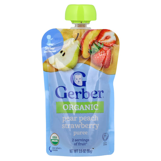 Gerber, Organic Puree, 2nd Foods®, Pear, Peach, Strawberry, 3.5 oz (99 g)