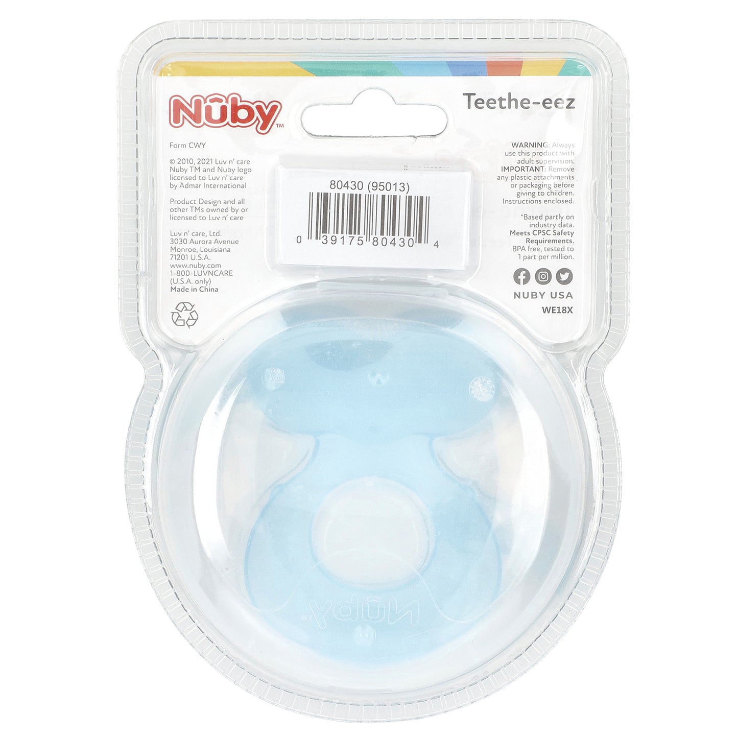 Nuby, Teethe-eez, Silicone Teether, 3+ Months, Blue, 1 Count
