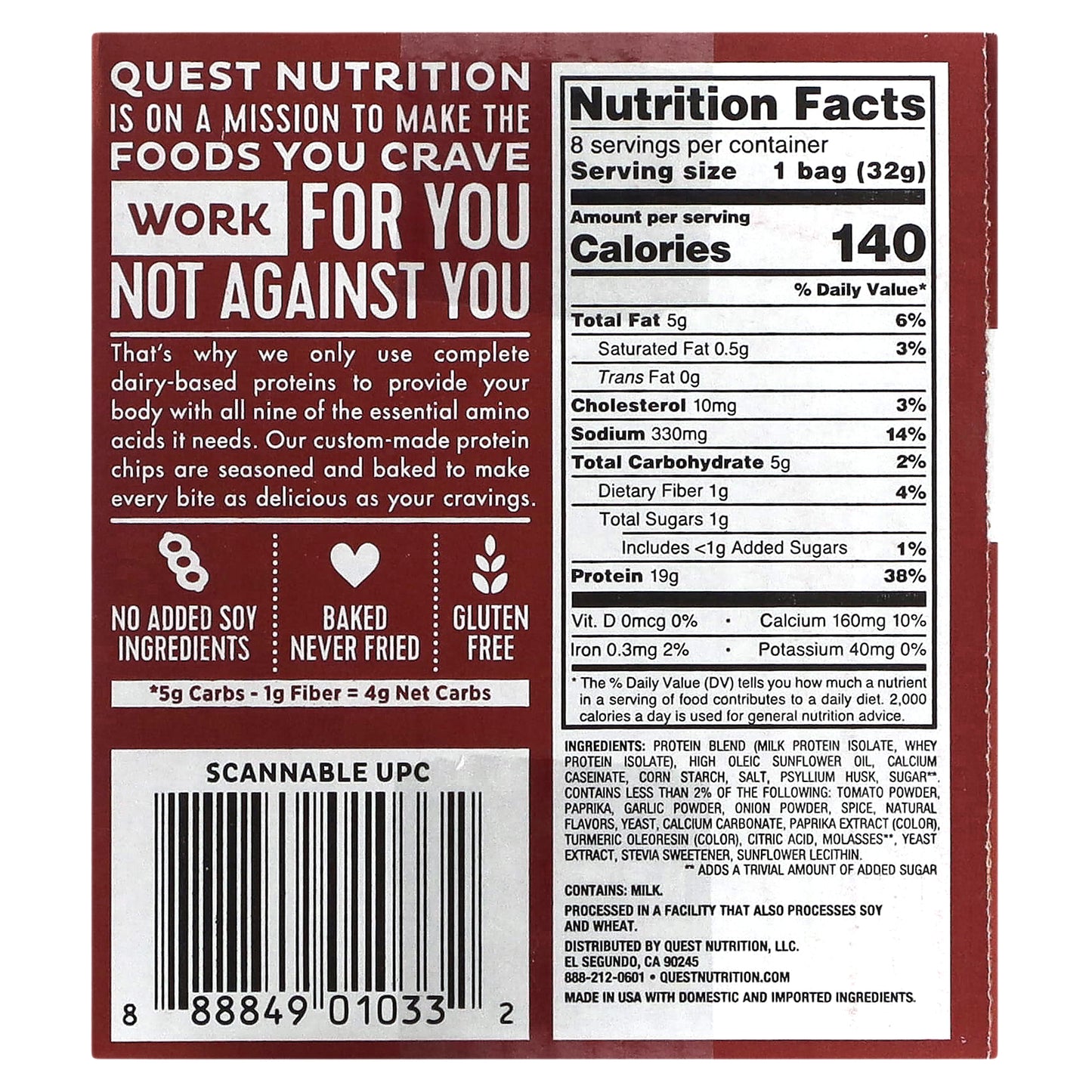 Quest Nutrition, Original Style Protein Chips, BBQ, 8 Bags, 1.1 oz (32 g) Each