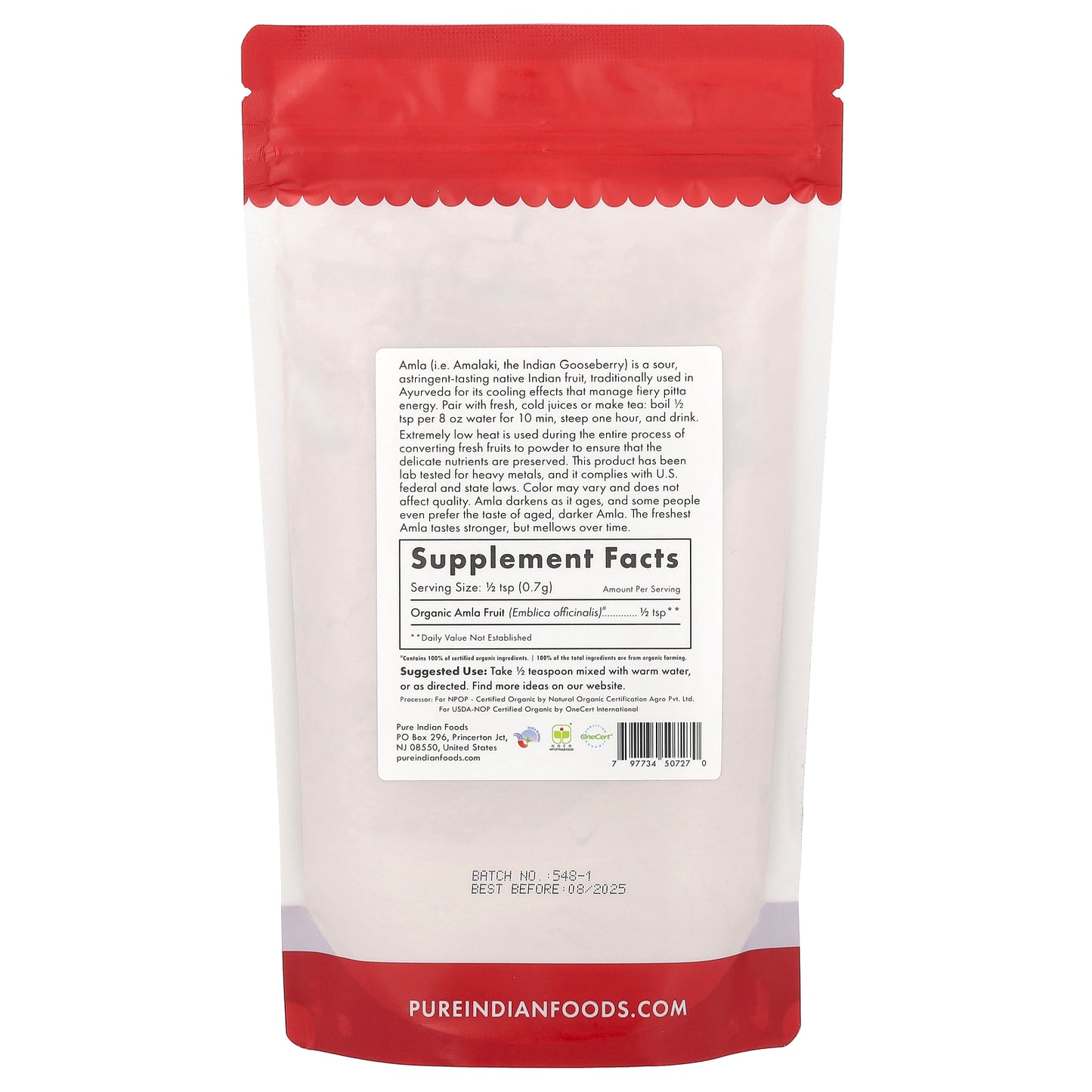 Pure Indian Foods, Organic Amla Powder, 8 oz (227 g)