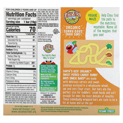 Earth's Best, Organic Sunny Days Snack Bars, 2 Years and Up, Sweet Potato, Carrot, 7 Bars, 0.67 oz (19 g) Each