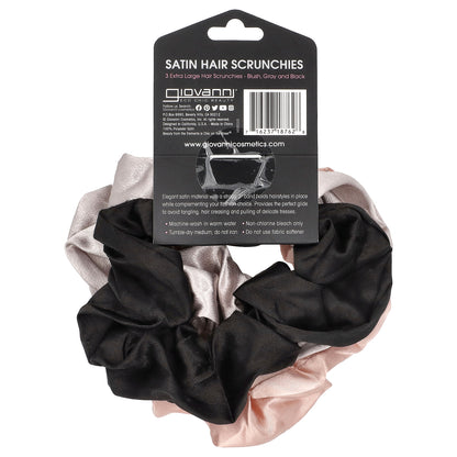 Giovanni, Satin Hair Scrunches, Extra Large, Blush, Gray and Black,  3 Counts