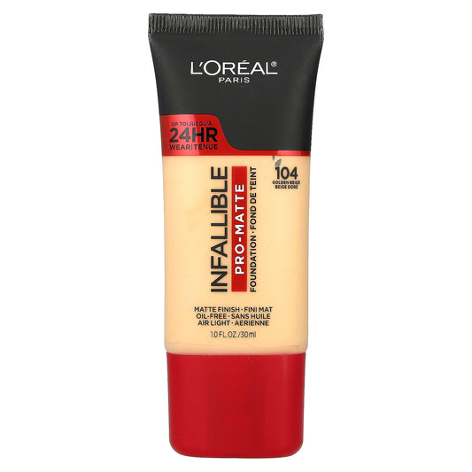 L'Oréal, Infallible, Pro-Matte Foundation, 104 Golden Beige, 1 fl oz (30 ml)