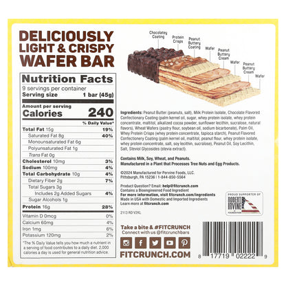 FITCRUNCH, Wafer Protein Bar, Chocolate Peanut Butter, 9 Bars, 1.59 oz (45 g) Each