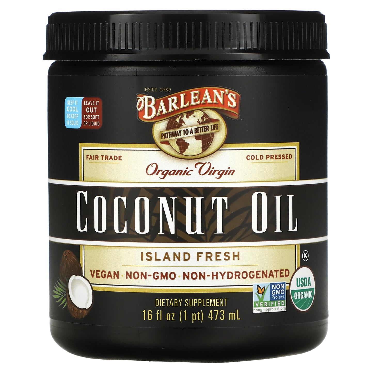 Barlean's, Organic Virgin Coconut Oil, Island Fresh, 16 fl oz (473 ml)