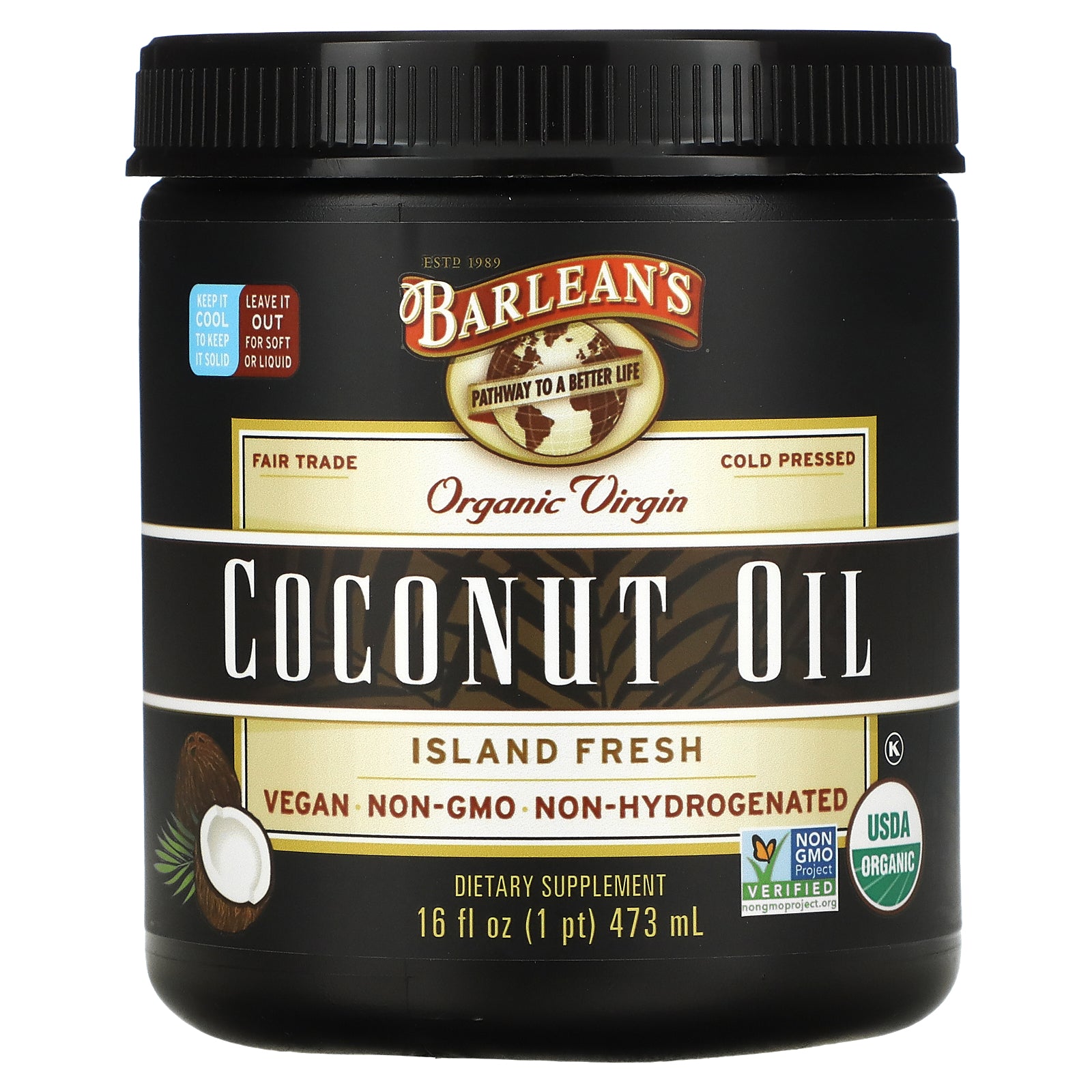 Barlean's, Organic Virgin Coconut Oil, Island Fresh, 16 fl oz (473 ml)