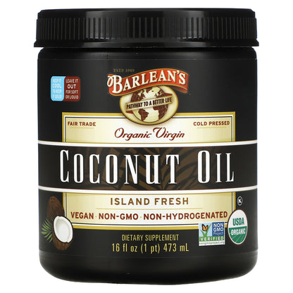 Barlean's, Organic Virgin Coconut Oil, Island Fresh, 16 fl oz (473 ml)