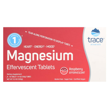 Trace Minerals ®, Magnesium Effervescent Tablets, Raspberry, 8 Tubes, 10 Tablets Each