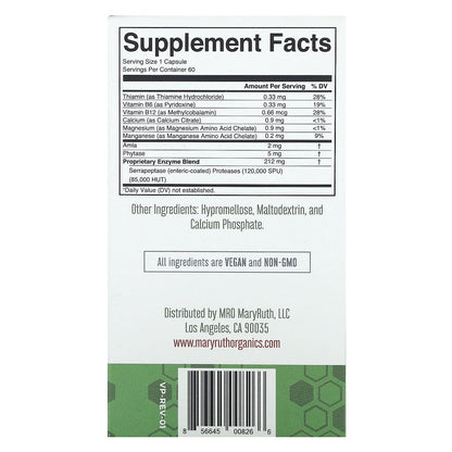 MaryRuth's, Serrapeptase Systemic Enzymes, 60 Capsules