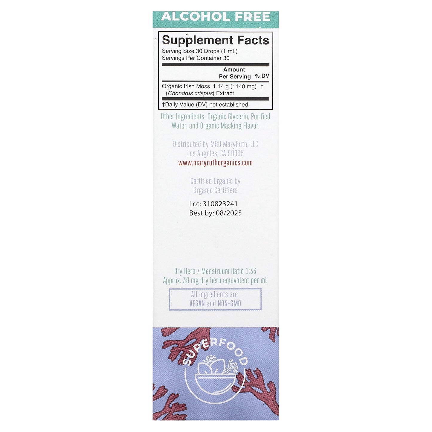 MaryRuth's, Organic Sea Moss Liquid Extract, Alcohol Free, 1,140 mg, 1 fl oz (30 ml)