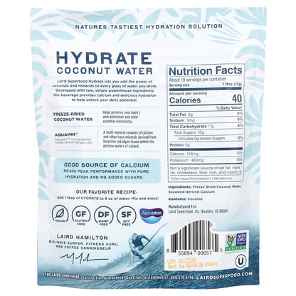 Laird Superfood, Hydrate, Coconut Water, Original, 8 oz (227 g)