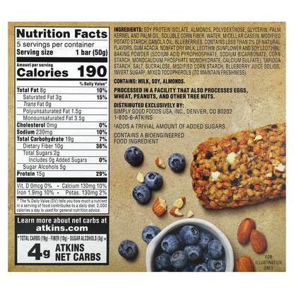 Atkins, Soft Baked Energy Bar, Blueberry, 5 Bars, 1.76 oz (50 g) Each