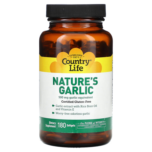 Country Life, Nature's Garlic, 5 mg, 180 Softgels (500 mg per Softgel)